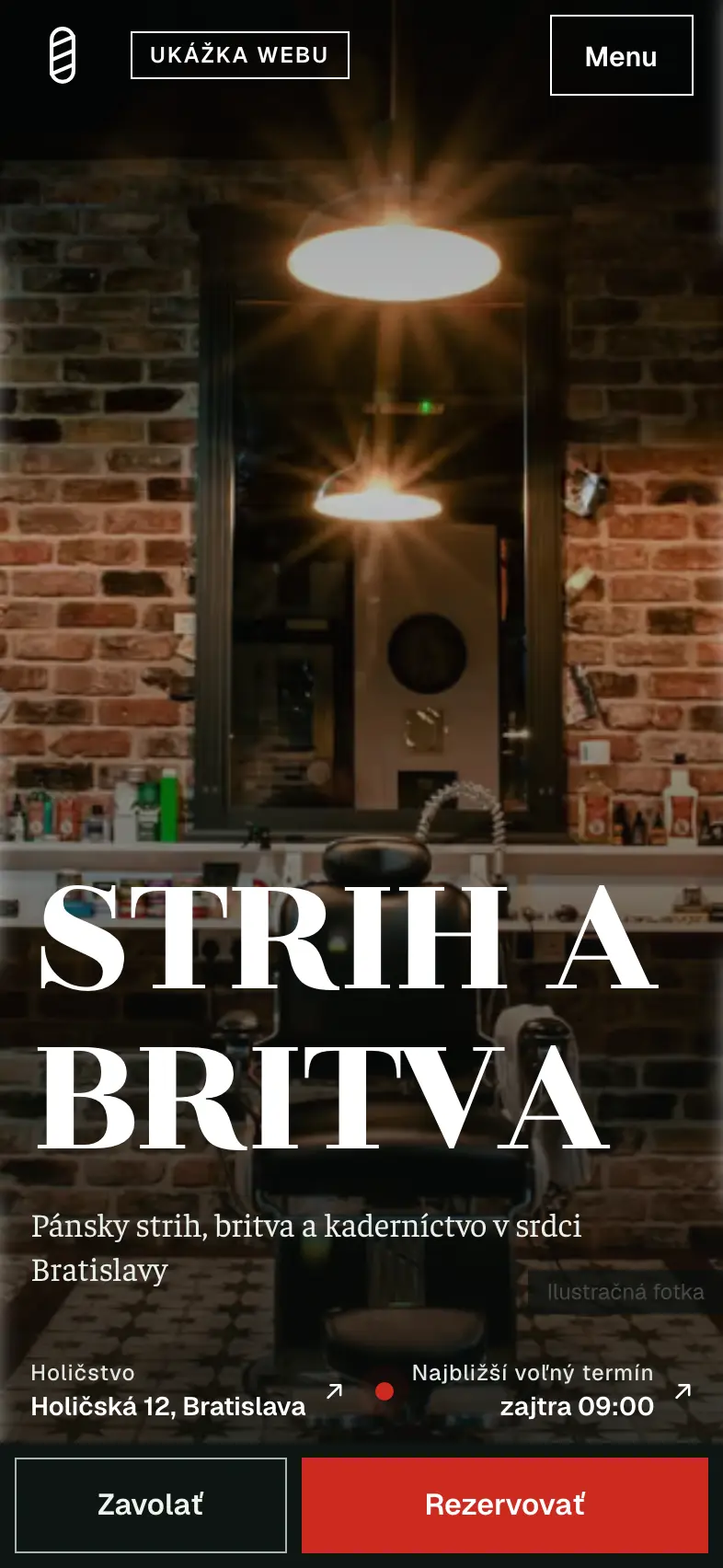 Strih a Britva. Barbershop and hair salon. The view on a phone.