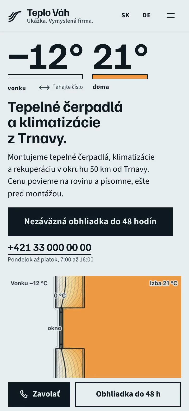 Teplo Váh. Heat pumps and air conditioning. The view on a phone.